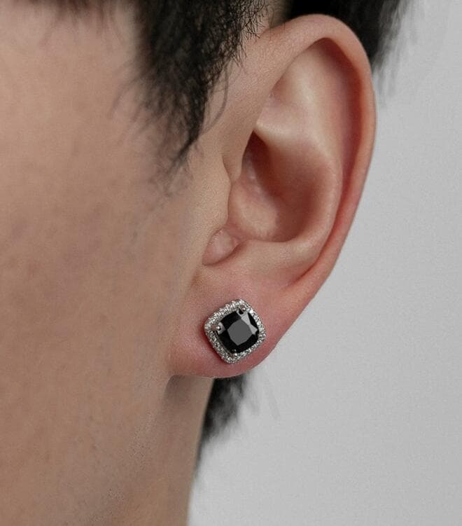 黒石スクエア煌めきピアス メンズアクセサリー
