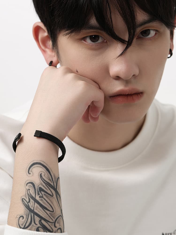 メンズアクセサリー バングル メッシュ編み込み洗練バングル