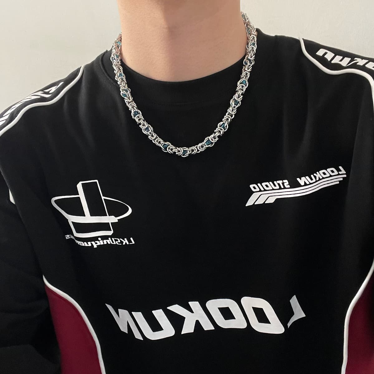 メンズアクセサリー メンズアクセサリー 螺旋編み込み石入りチェーンネックレス