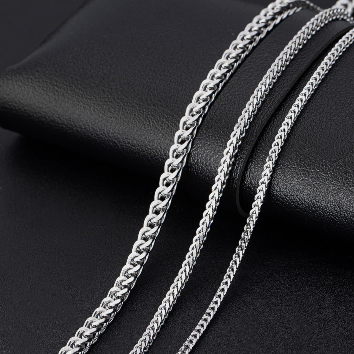 メンズアクセサリー 麦の穂編み細身チェーンネックレス