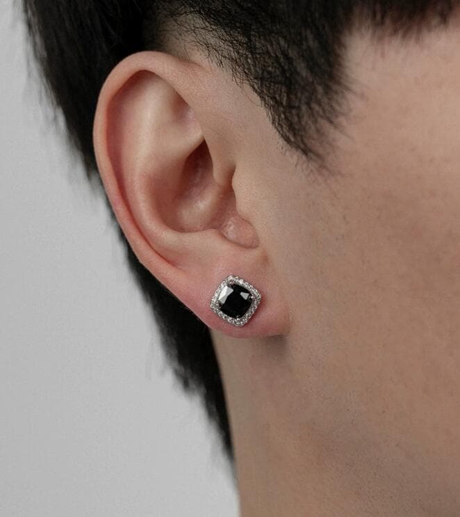 黒石スクエア煌めきピアス メンズアクセサリー