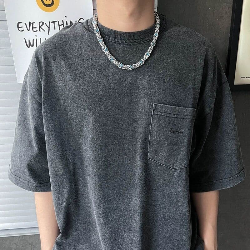 メンズアクセサリー メンズアクセサリー 螺旋編み込み石入りチェーンネックレス