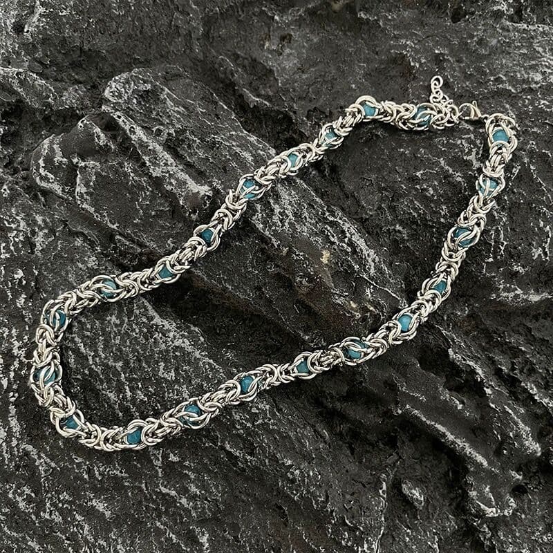 メンズアクセサリー メンズアクセサリー 螺旋編み込み石入りチェーンネックレス