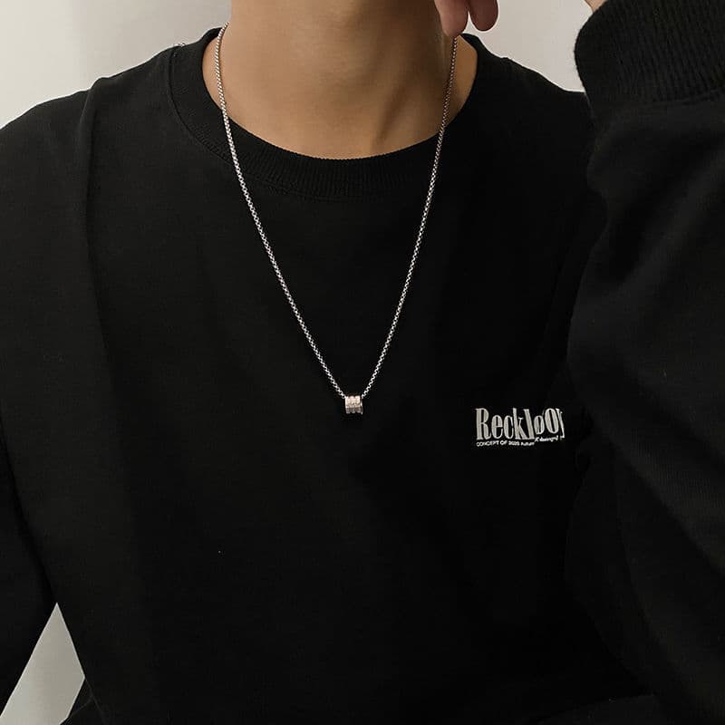 メンズアクセサリー ネックレス 細身チェーン円筒トップネックレス