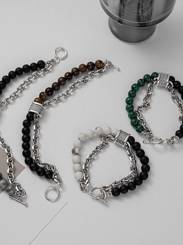 メンズアクセサリー ブレスレット 天然石と鎖のブレスレット