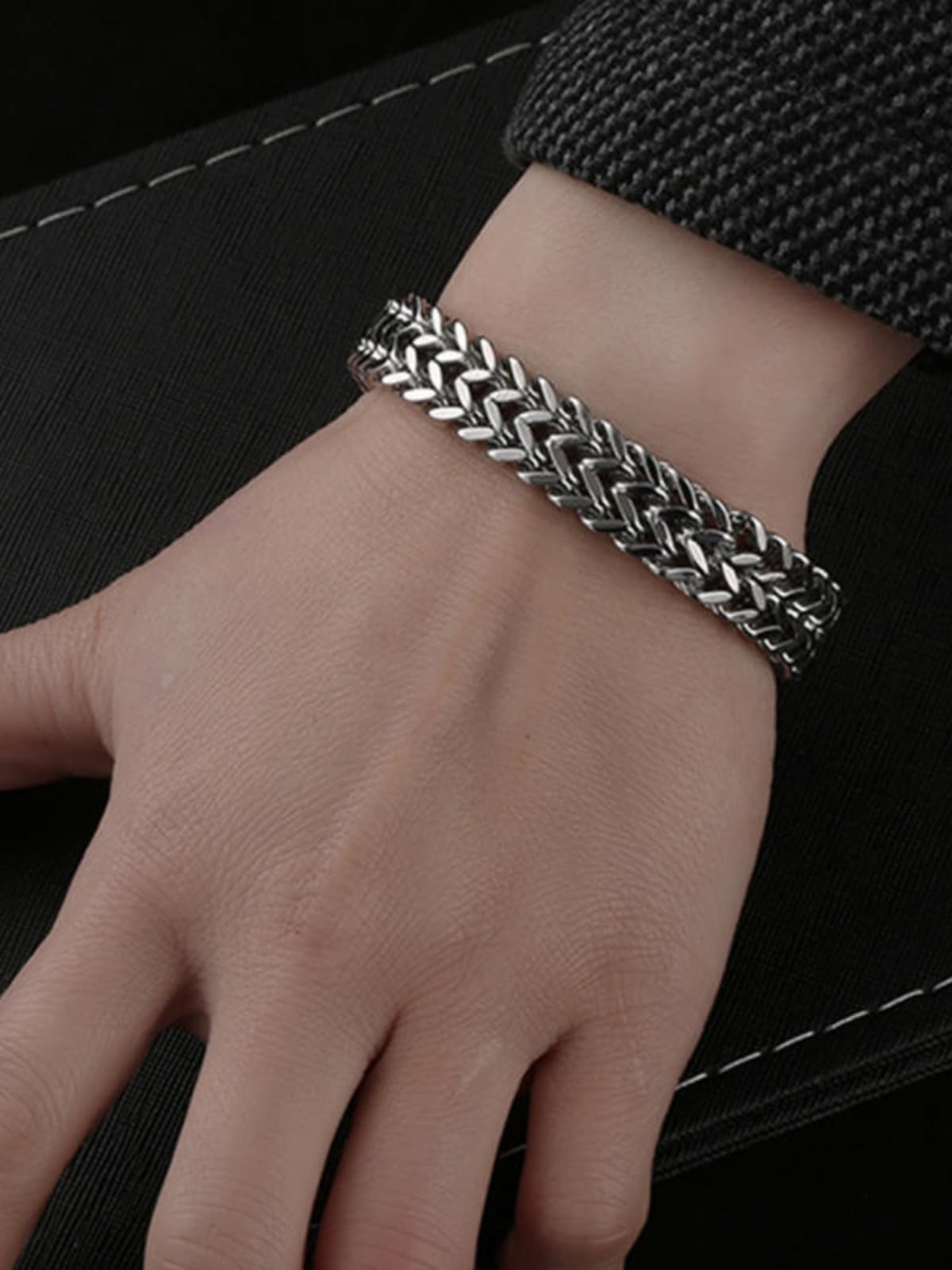 メンズアクセサリー ブレスレット 麦の穂編み鎖ブレスレット