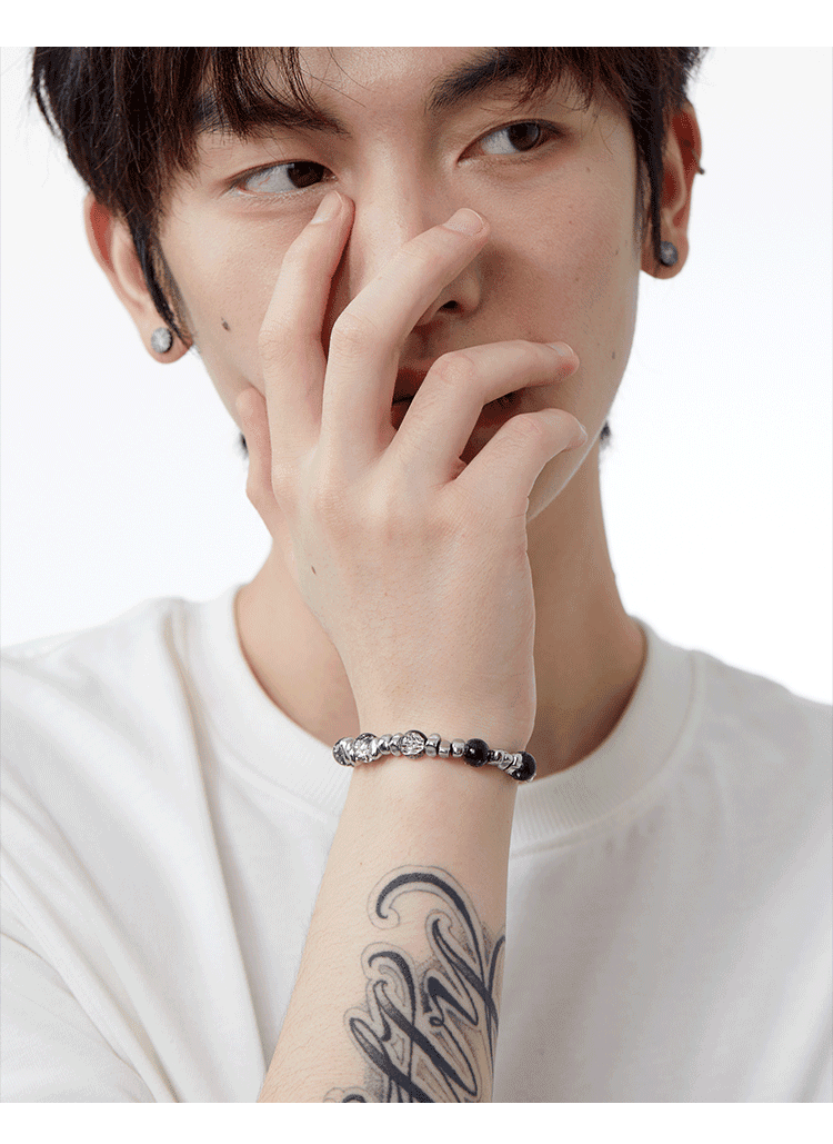 メンズアクセサリー 宝石玉とメタルの調和ブレスレット