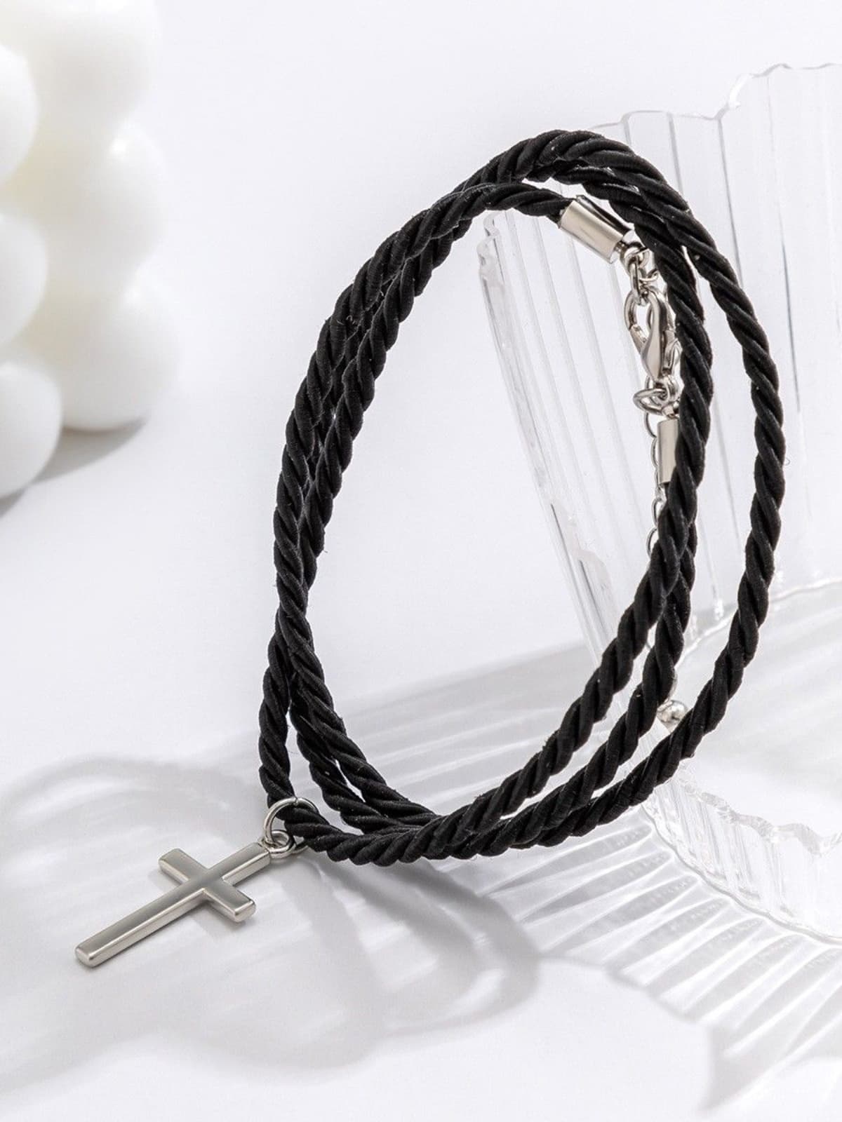 メンズアクセサリー ブレスレット ３連巻き十字架チャームブレスレット