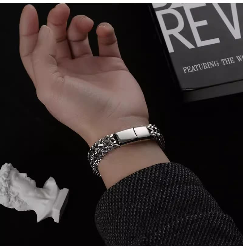 メンズアクセサリー ブレスレット 麦の穂編み鎖ブレスレット