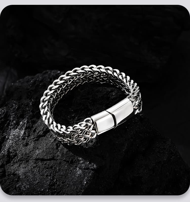 メンズアクセサリー 重厚編み込み鎖バングル