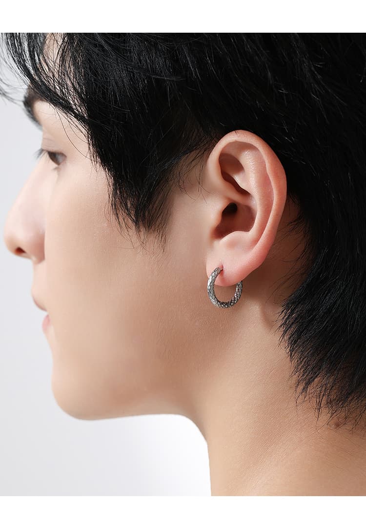 メンズアクセサリー ピアス  鍛造輪刻フープピアス