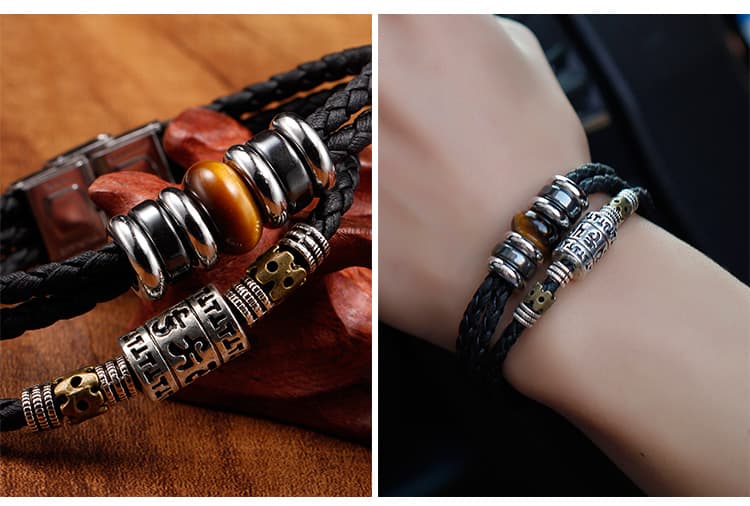 メンズアクセサリー ブレスレット 編み込み革紐のブレスレット