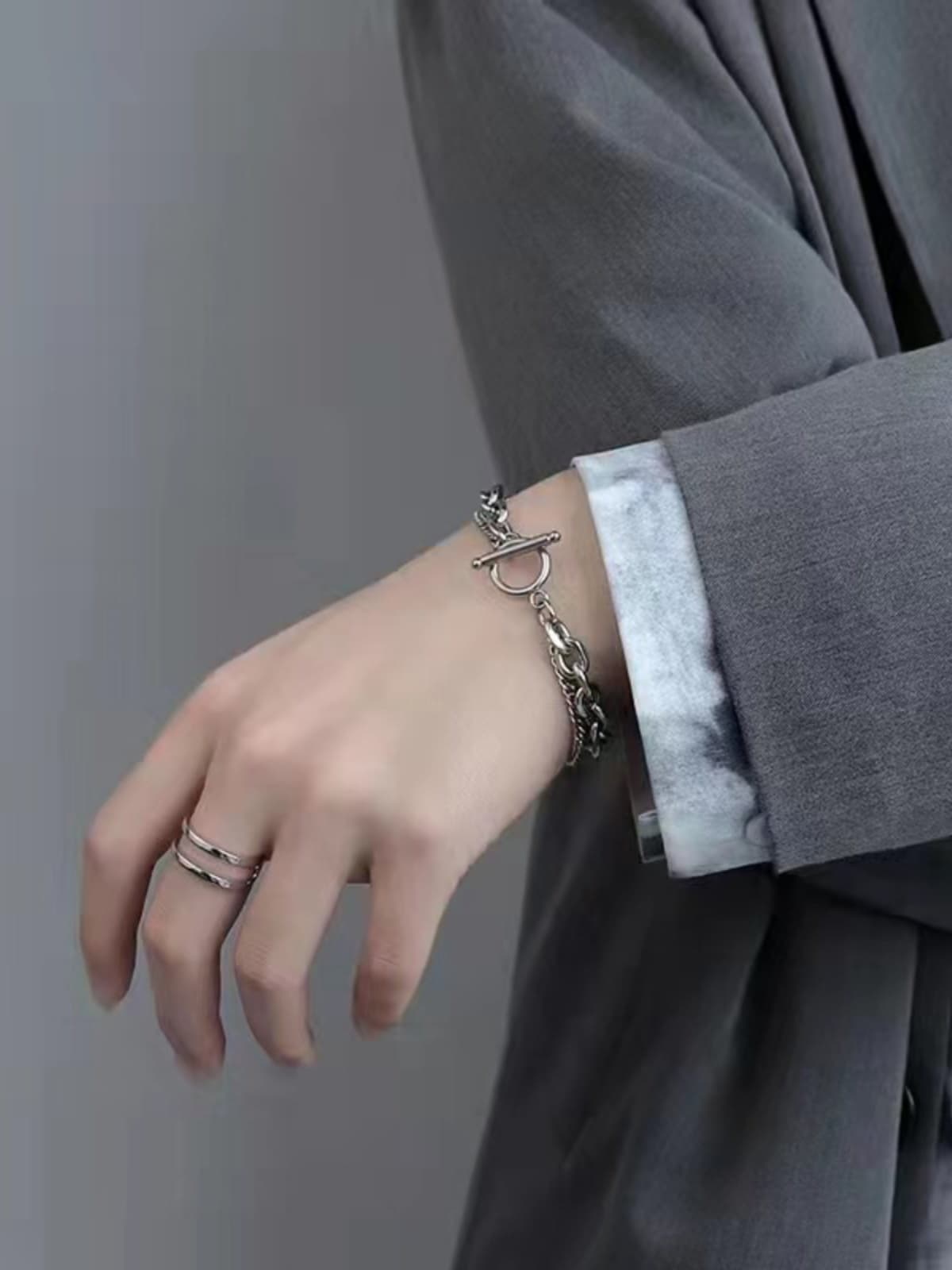 メンズアクセサリー 重ね織りチェーン留め具ブレスレット