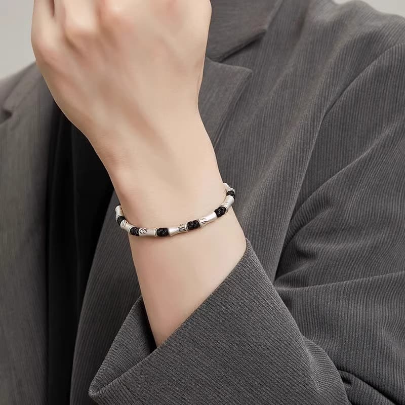 メンズアクセサリー ブレスレット 大人交錯ビーズブレスレット