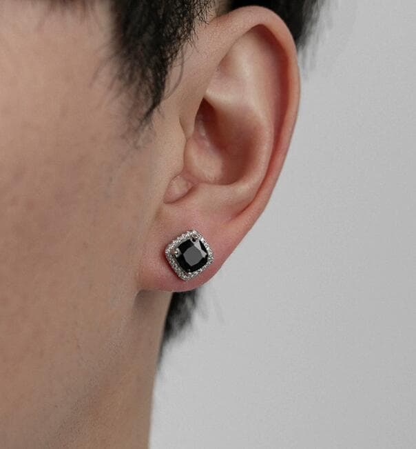黒石スクエア煌めきピアス メンズアクセサリー
