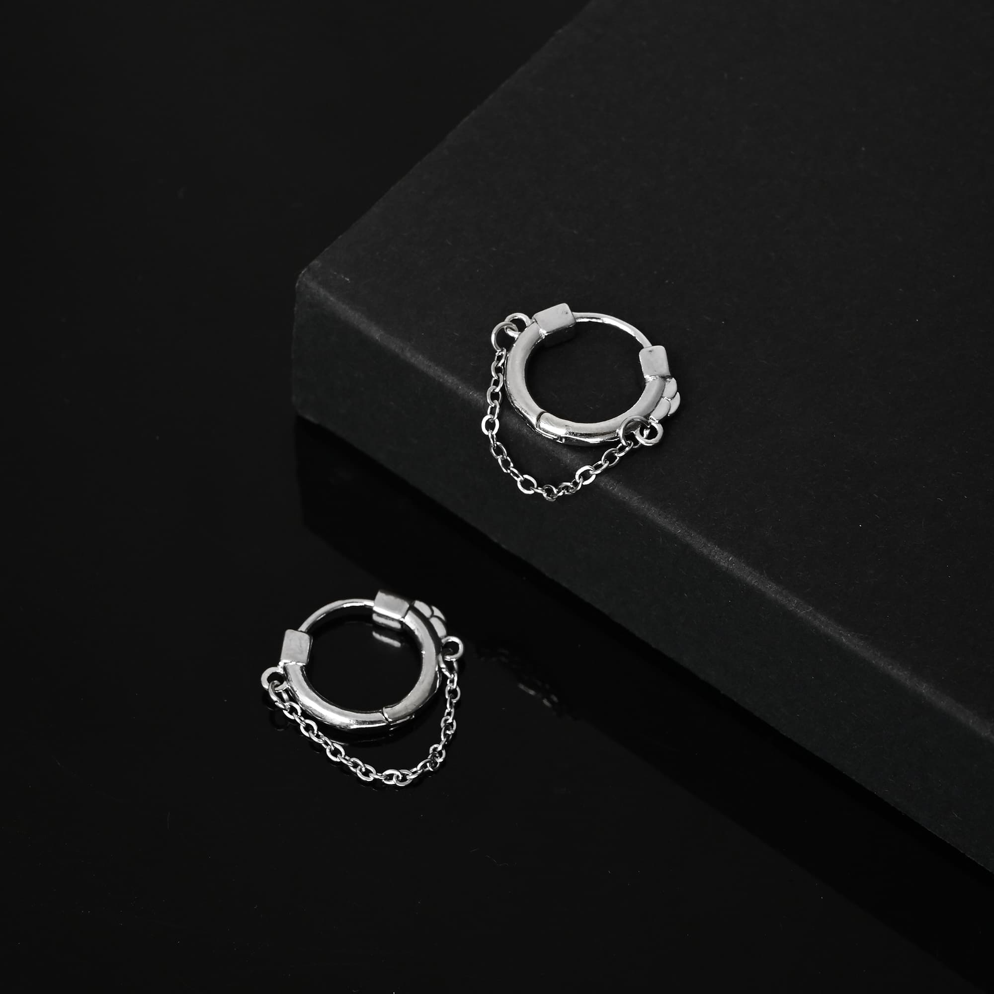 メンズアクセサリー ピアス 細鎖連結フープピアス