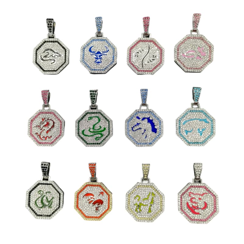 メンズアクセサリー ネックレス 八角形ペンダント二連チェーンネックレス