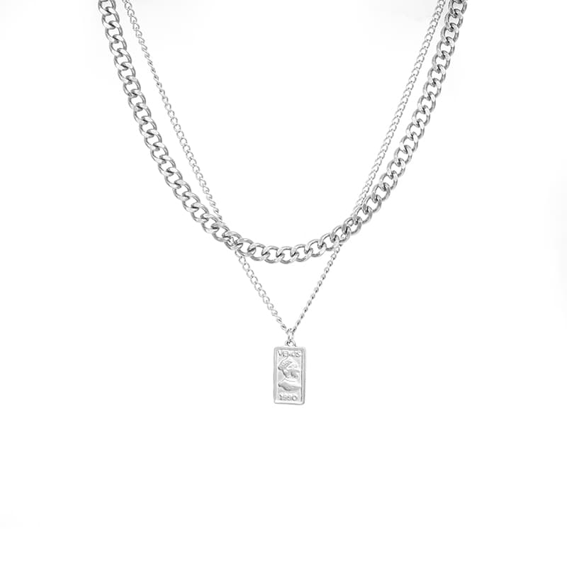 メンズアクセサリー 二連プレート護符ネックレス