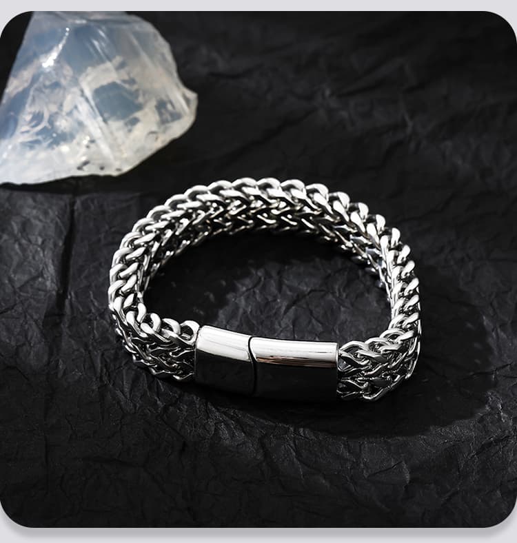 メンズアクセサリー 重厚編み込み鎖バングル