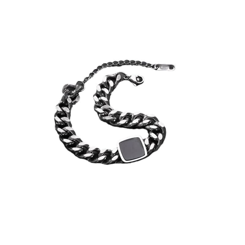 メンズアクセサリー ブレスレット 方形石留め喜平チェーンブレスレット