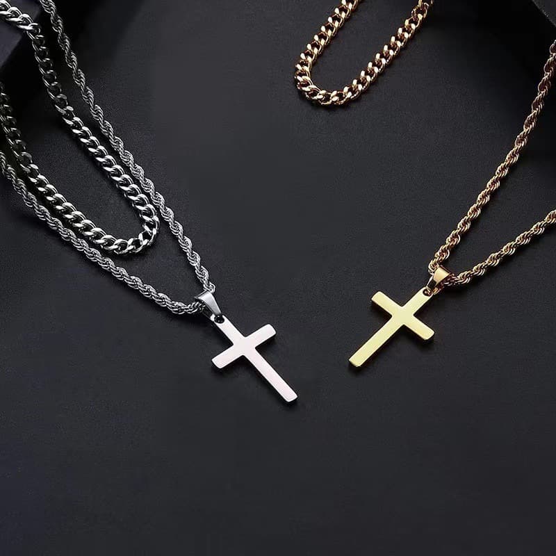メンズアクセサリー 十字架モチーフ 捻りチェーンネックレス