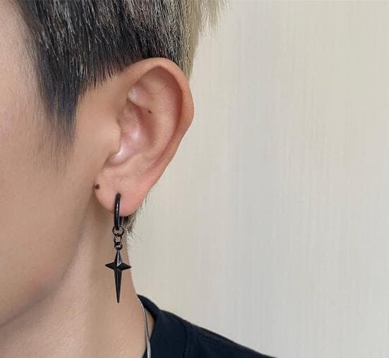 メンズアクセサリー 星型チャーム付きメンズピアス クールなフープタイプ