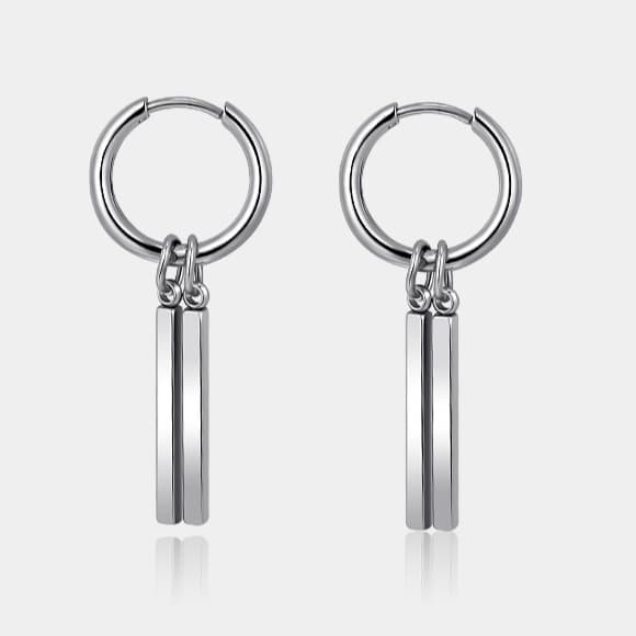 メンズアクセサリー 男性用銀色棒型吊り下げ輪型ピアス