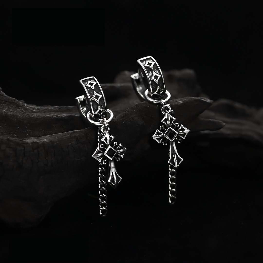 メンズアクセサリー 男性用十字架チェーン垂れ下がりピアス