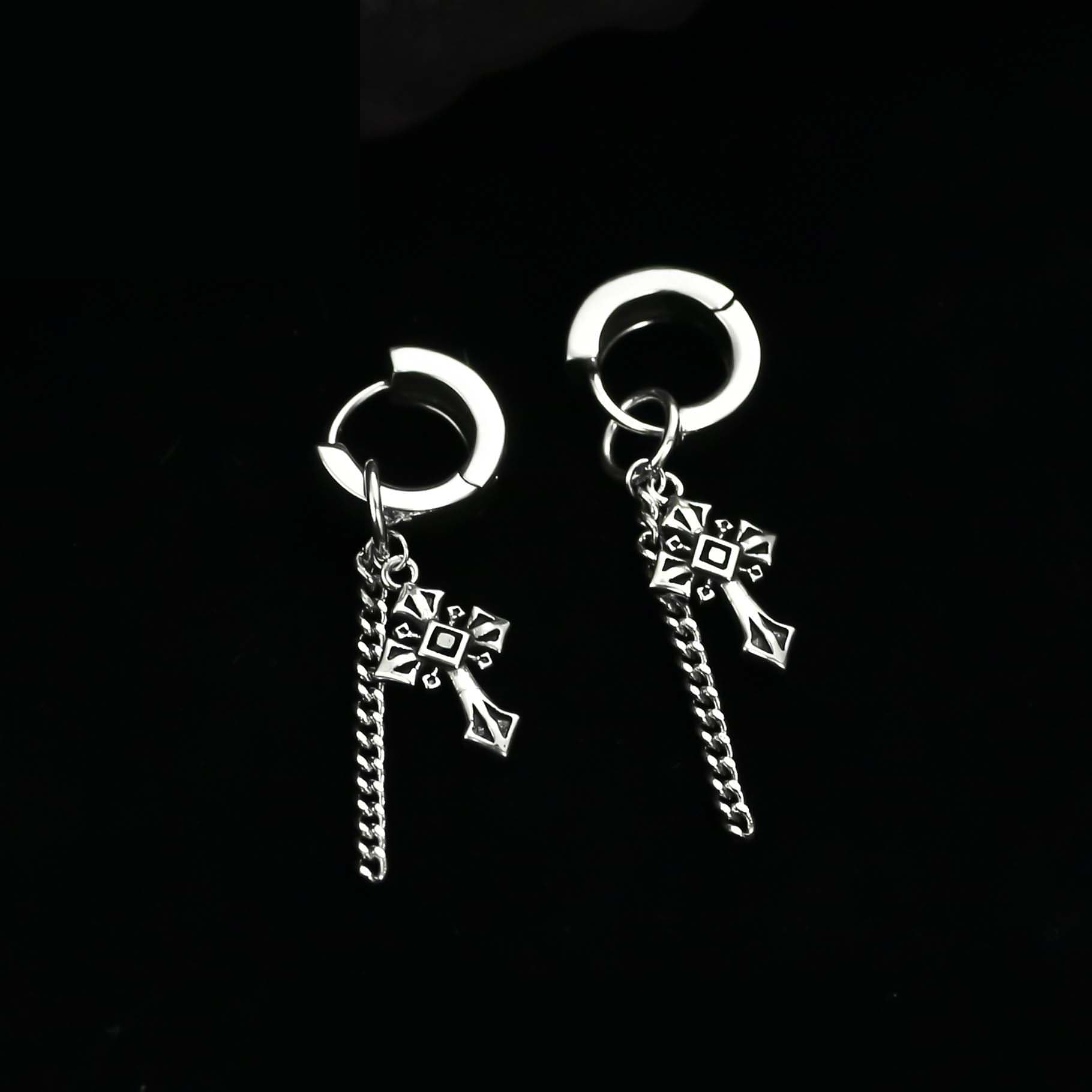 メンズアクセサリー 男性用十字架チェーン垂れ下がりピアス