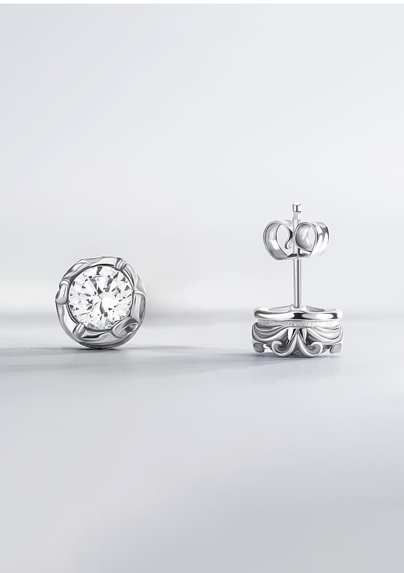 メンズアクセサリー 男性用黒石円形スタッドピアス銀色装飾枠