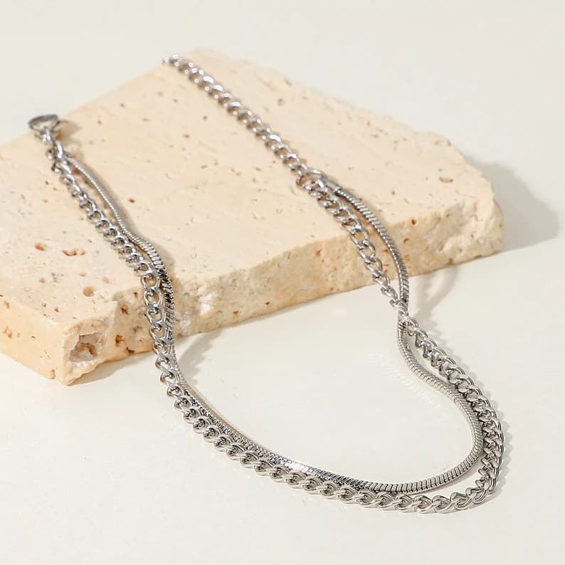 メンズアクセサリー 男性用二連極細喜平蛇腹チェーンブレスレット