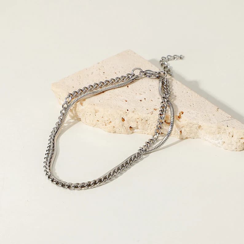 メンズアクセサリー 男性用二連極細喜平蛇腹チェーンブレスレット