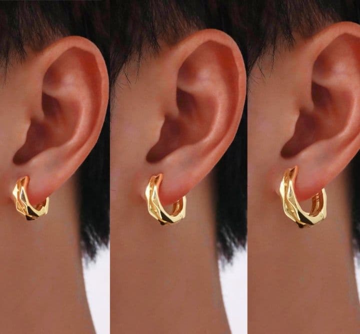 メンズアクセサリー イヤーカフ 波紋デザイン耳元の彫刻美