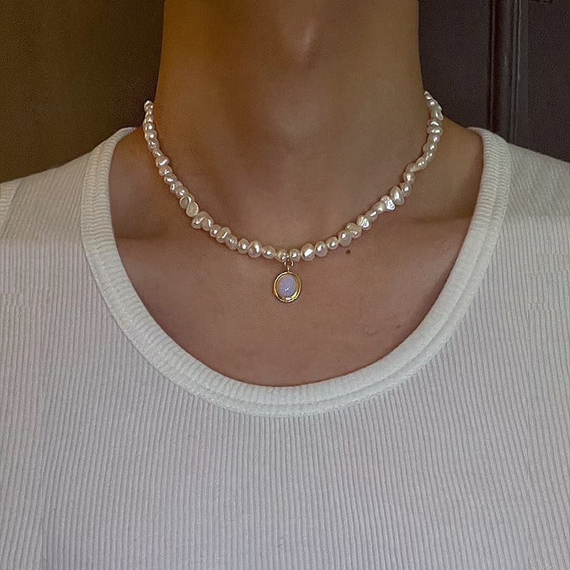 メンズアクセサリー ネックレス 天然真珠と宝石のペンダントネックレス