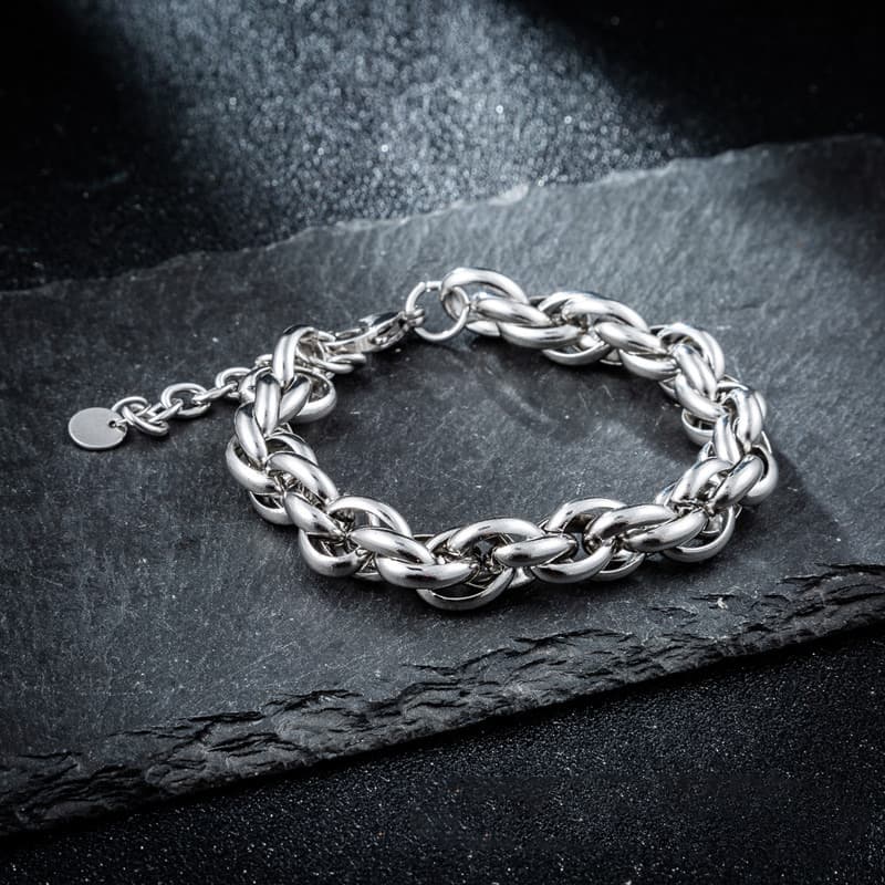 メンズアクセサリー ブレスレット 麗しの縄目編みチェーンブレスレット