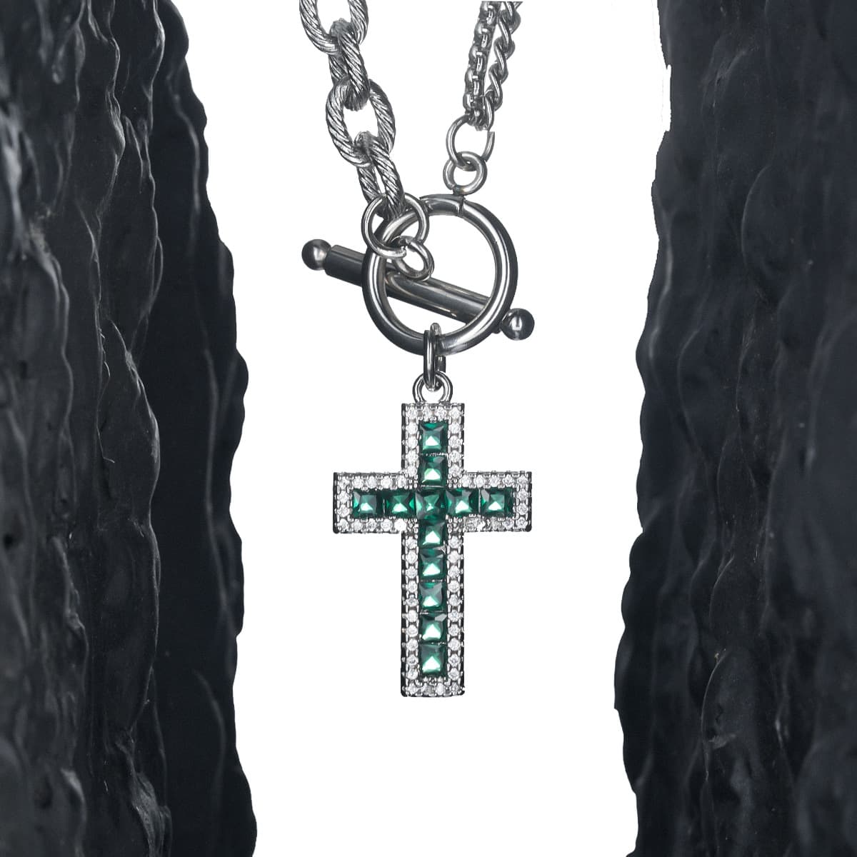 メンズアクセサリー 翠玉十字架ツイストチェーンネックレス