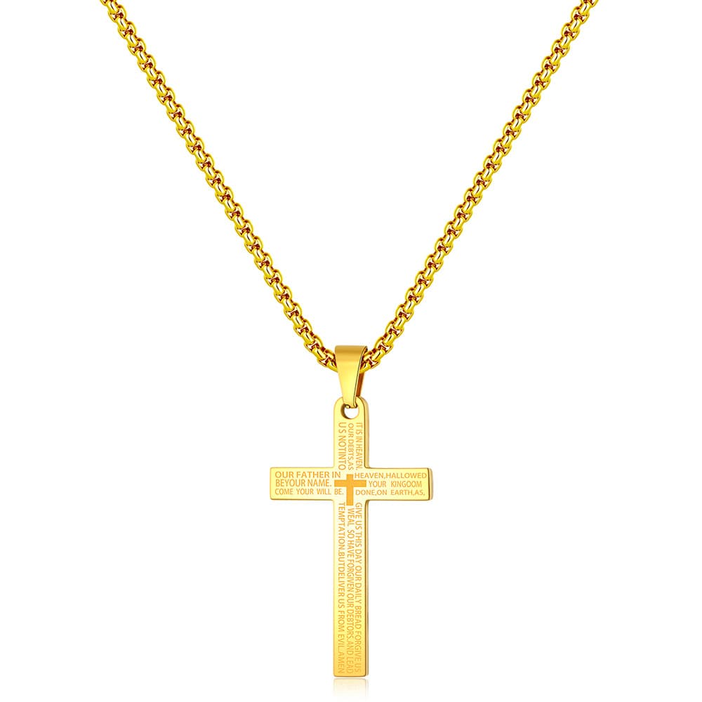 メンズアクセサリー 祈りの言葉を刻む十字架ネックレス