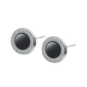 メンズアクセサリー 男性用ピアス 黒石円形彫刻枠ピアス